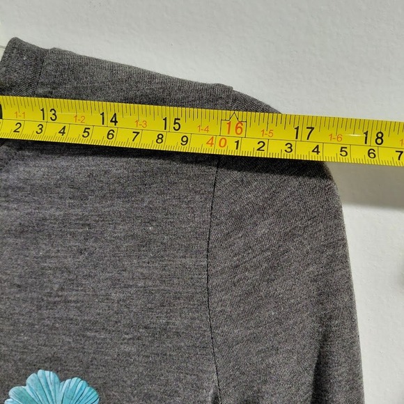 Flamingals Women's Long Sleeve Dark Gray Floral Print T Shirt Top Size L - Picture 7 of 9